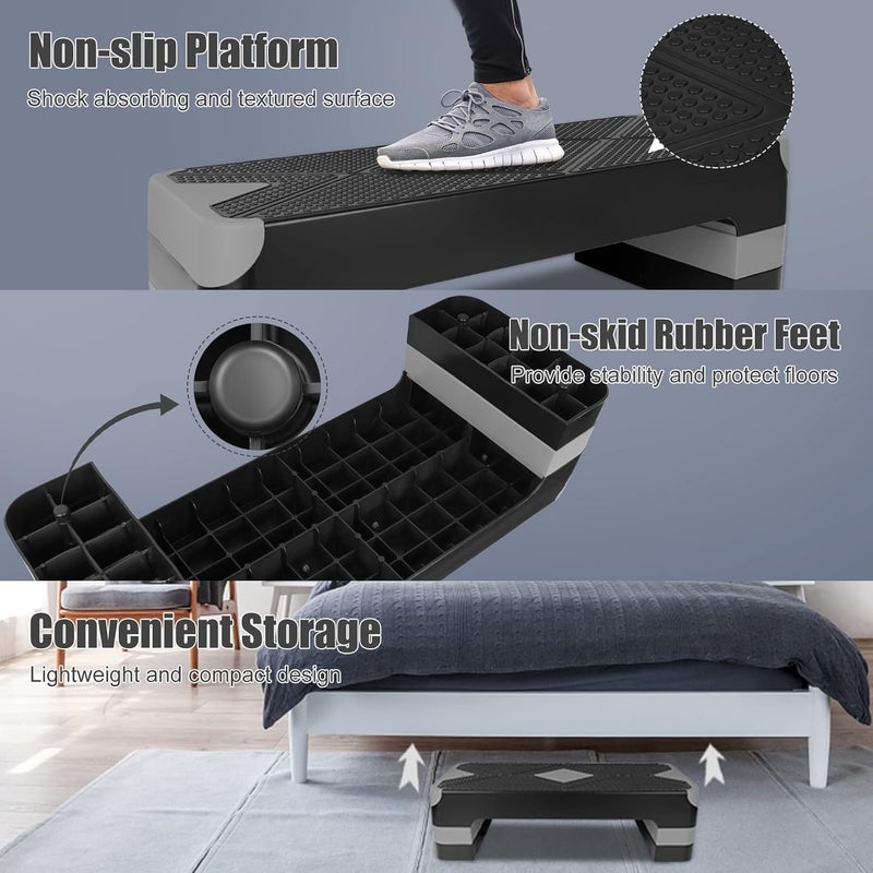 HooKung Adjustable Workout Aerobic Stepper in Fitness & Exercise Step Platform Trainer 3 settings adjustable height 4”-6”-8” - Image 5
